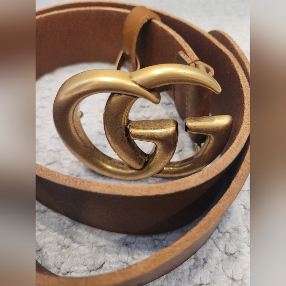 Brown Leather Belt with Gold Buckle